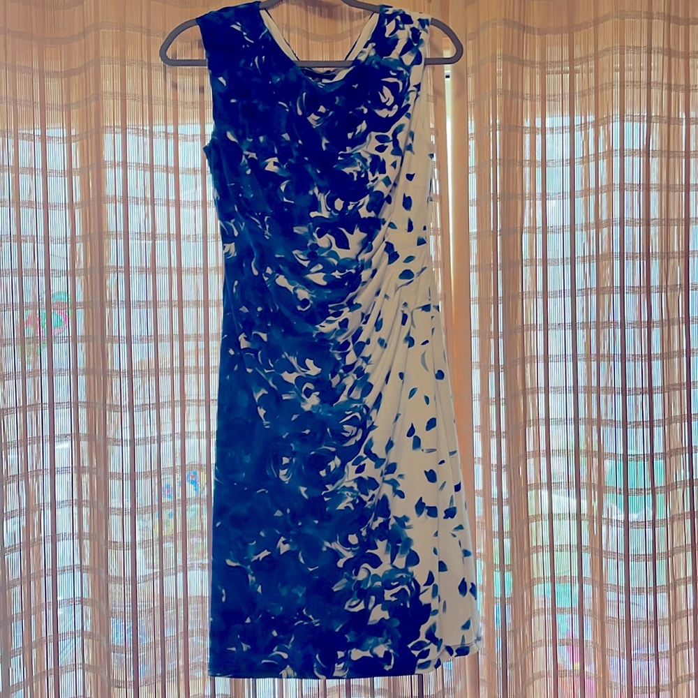 Ralph Lauren dress…sz 10, stretchy, fully lined. Bright blue and white